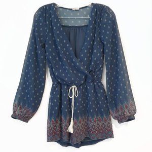 Japna Blue Summer Faux Drawstring Tie Romper